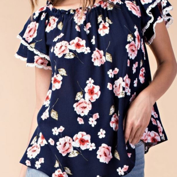 NWT Kori Boutique Floral Ruffle Top Multiple Sizes - Picture 2 of 5